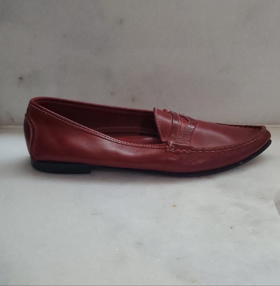 CLIF Italian Red Leather Slip-On Loafers with Moccasin Stitching